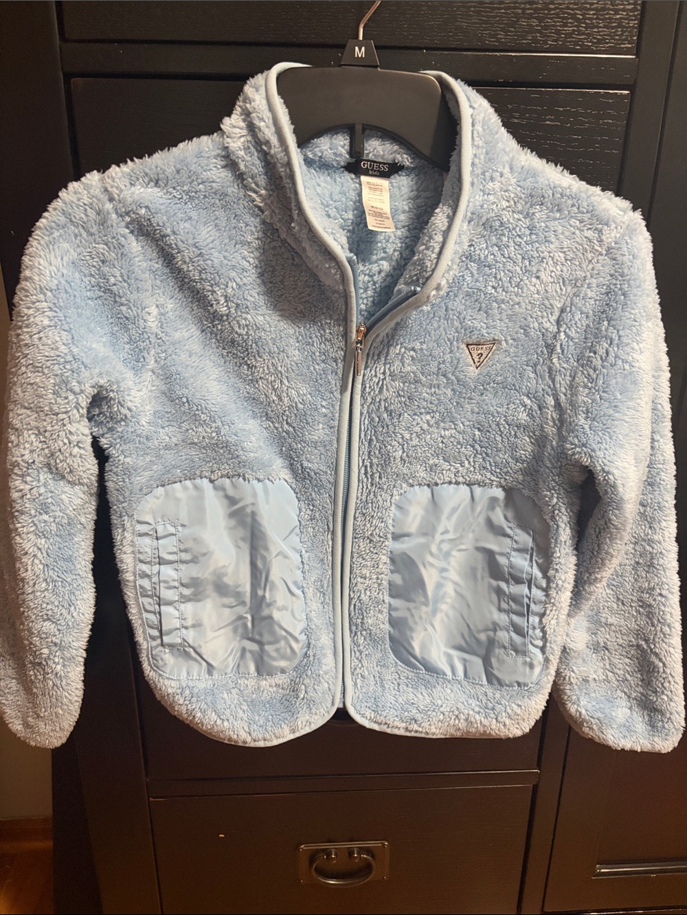 GUESS Girls Light Blue Plush Sherpa Zip Jacket for Kids